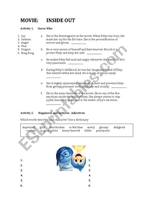 Inside Out Movie Worksheets