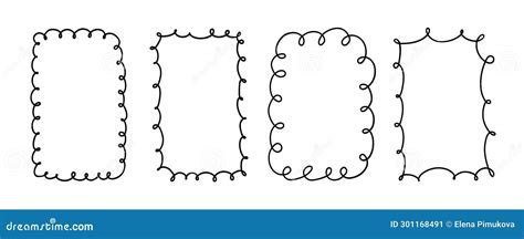 Doodle Rectangle And Oval Looped Frames Hand Drawn Scalloped Edge