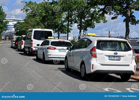 Helsinki Taxi Cabs Line At Olympia Terminal Editorial Stock Image