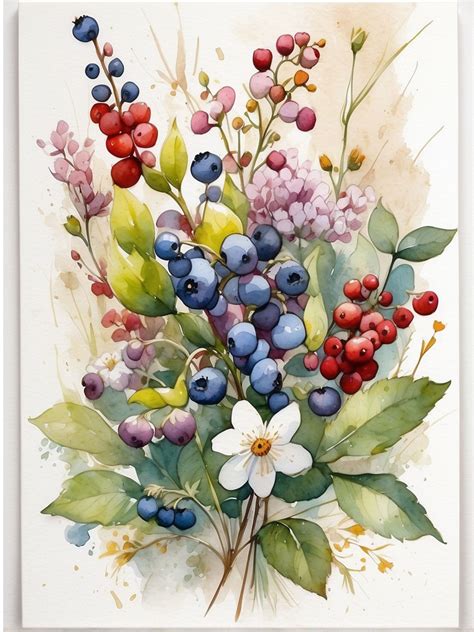 flowers  berries watercolor  stock photo public domain pictures
