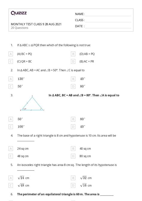 50 Congruency In Isosceles And Equilateral Triangles Worksheets For 9th Class On Quizizz Free