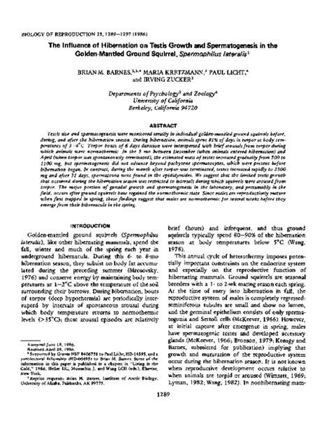 (PDF) The influence of hibernation on testis growth and spermatogenesis in the golden-mantled ...