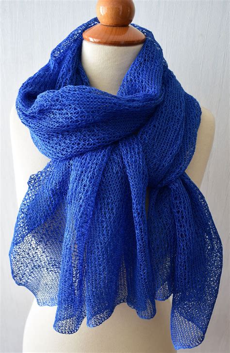 Cobalt Blue Linen Shawl Blue Knitted Natural Summer Wrap Etsy Linen