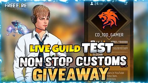 Free Fire Live Giveaway Ff Live Custom Room Ff Live Guild Test Ff