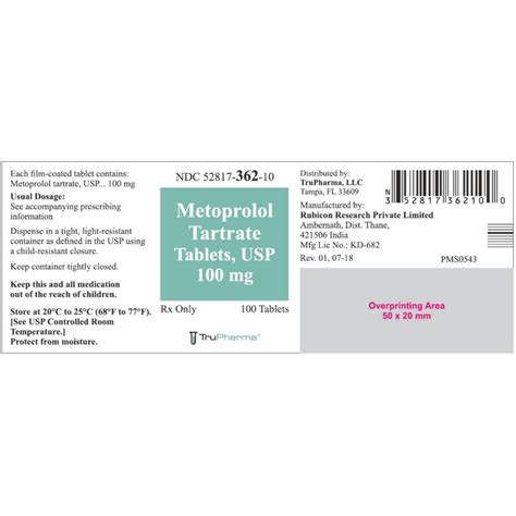 Metoprolol Tartrate 100mg 100 Tablets Bound Tree