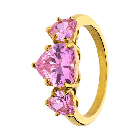 Stalen Goldplated Vintage Ring Met Roze Harten Lucardi Be