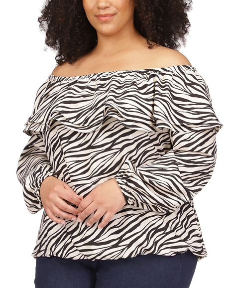 Michael Kors Plus Size Tiger Print Ruffled Cold Shoulder Top Macys