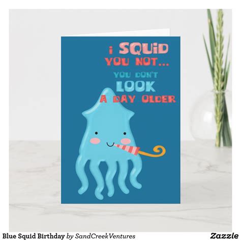 A Blue Card With An Octopus Holding A Candy Bar In Its Mouth That Says