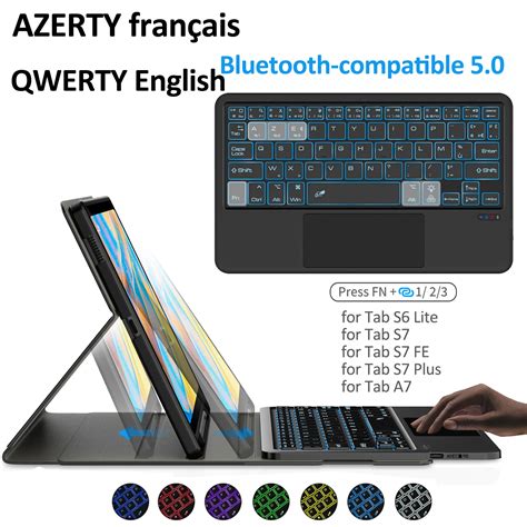 Coque De Clavier Français Azerty Avec Rétroéclairage 7 Couleurs Étui