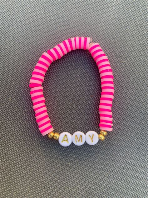 Preppy Vsco Pink On Pinkpersonalised Clay Beaded Bracelet Etsy