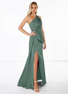 Azazie Mika Stretch Satin Dress Eucalyptus Bridesmaid Dresses Azazie