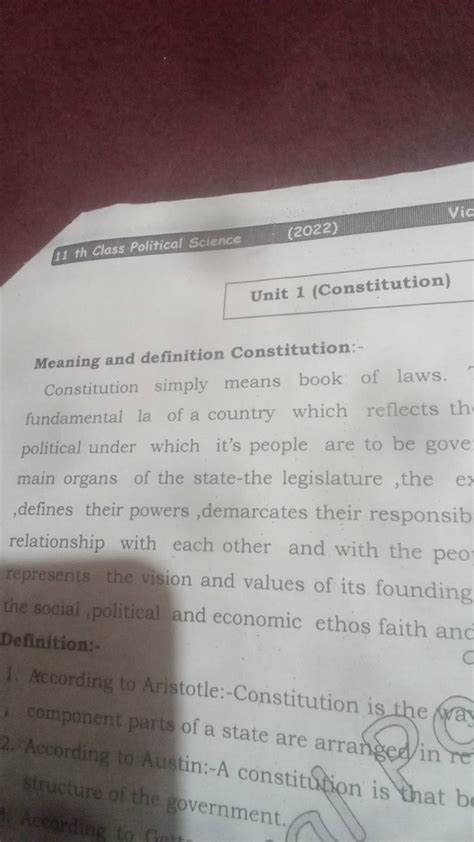 11 Th Class Political Science 2022 Unit 1 Constitution Meaning And De