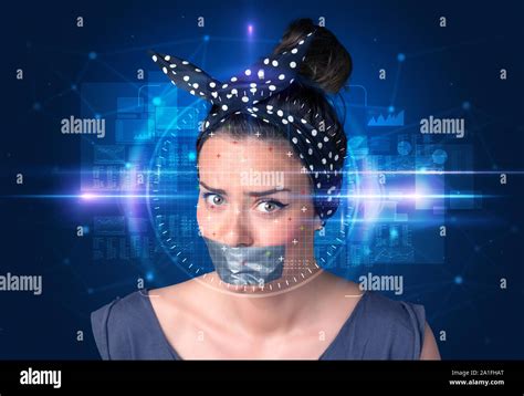 Biometric Verification Woman Face Detection High Technology Concept