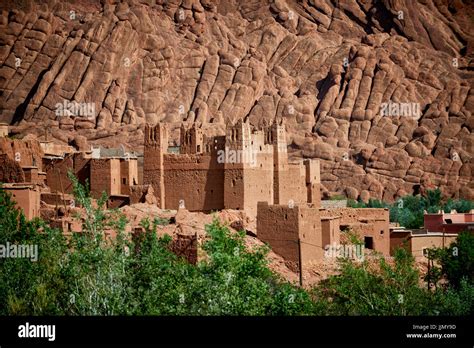 Kasbah In Front Of Spectacular Rock Landscape Of High Atlas Mountain