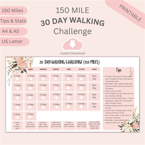 Walking Challenge Tracker 30 Day Walking Log And Training Plan Instant Download Printable Etsy