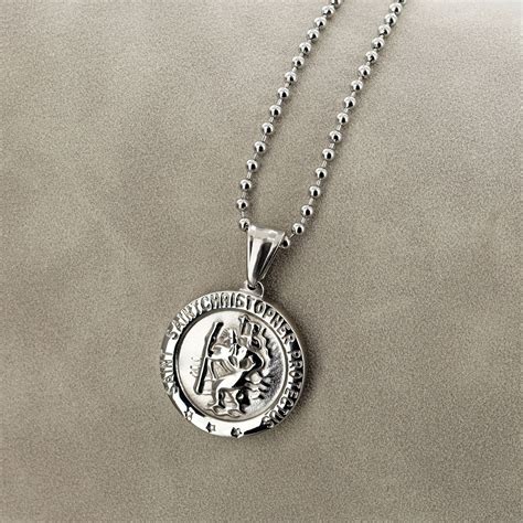 Mens Personalised St Christopher Necklace Engraved Silver Etsy