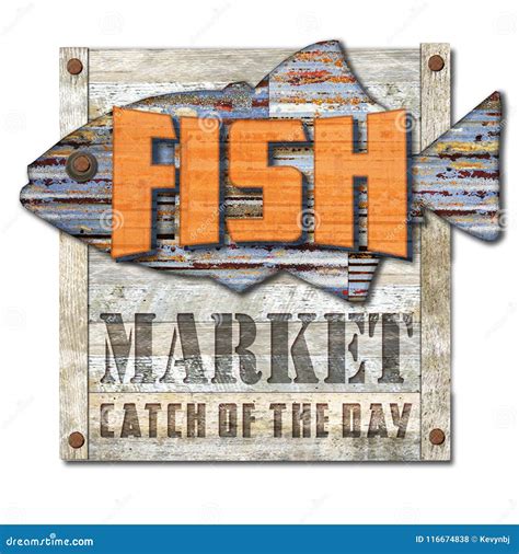 Vintage Fish Market Sign Stock Photo Image Of Hook 116674838