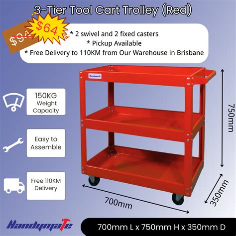 Free Domestic Shipping 150KG 3 Tier Steel Tool Cart Trolley Workshop