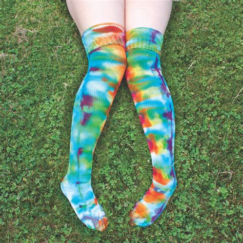 Tie Dye Thigh High Socks Rainbow Plus Size Thigh Highs Etsy Ireland