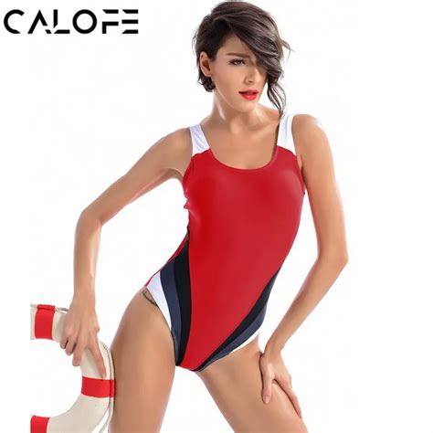 Calofe Women 2018 Sexy Red Sports One Piece Swimsuit Swimwear Girls