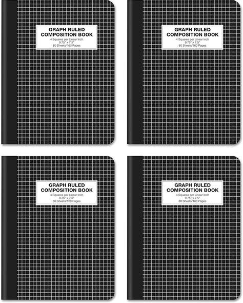 Buy Quad Ruled Composition Book Notebook 4 Pack Hardcover 4x4 Graph