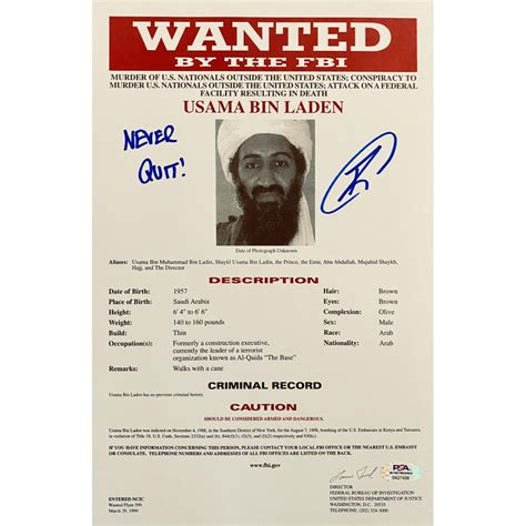 Robert O Neill Signed Osama Bin Laden FBI Wanted 8 5x13 Document