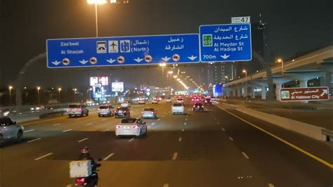 Dubai Bus Ride Night Scene Along Sheikh Zayed Rd From Dmcc Metro