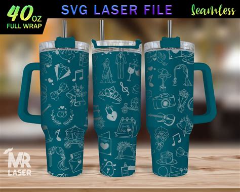 Wedding Laser Engraved Full Wrap Design For 40 Oz Tumbler Wedding