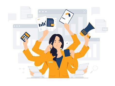 Premium Vector Multitasking Woman With Many Hands In A Suit Works