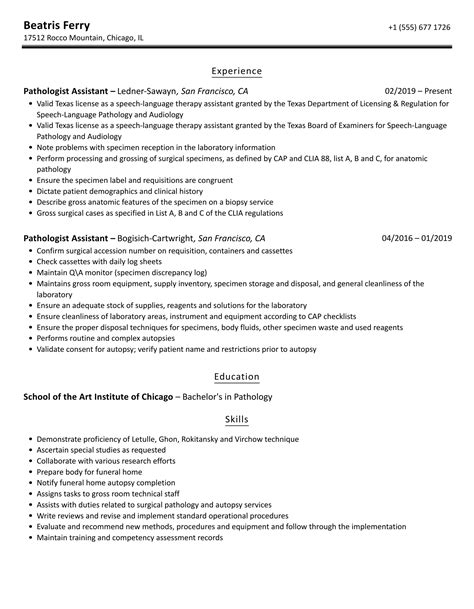 Pathologist Assistant Resume Samples Velvet Jobs