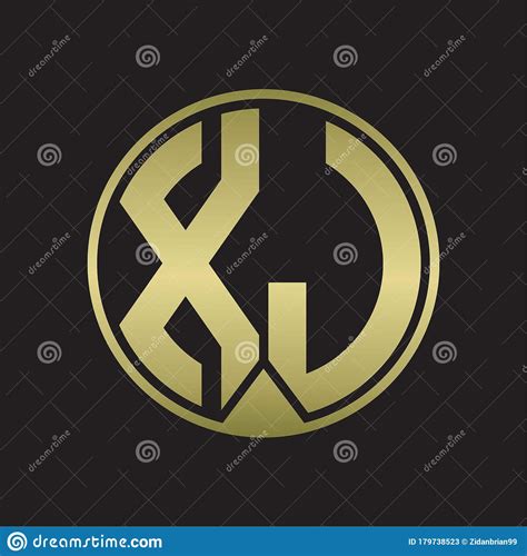 Xj Logo Monogram Circle With Piece Ribbon Style On Gold Colors Stock