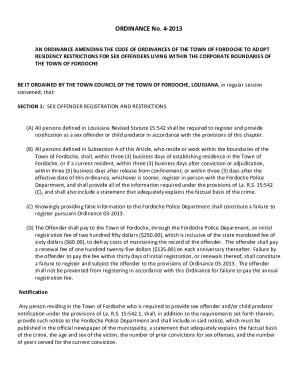 Fillable Online Ordinances Regarding Residency Restrictions For Sex