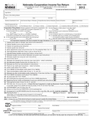 Fillable Online Revenue Ne Corporation Income Tax Booklet