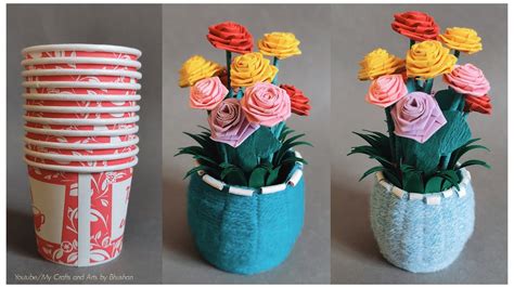 DIY Paper Cups Hacks Easy DIY Woolen Flower Pot With Flowers DIY