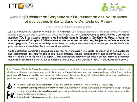 D Claration Conjointe Sur L Alimentation Des Nourrissons Et Des Jeunes