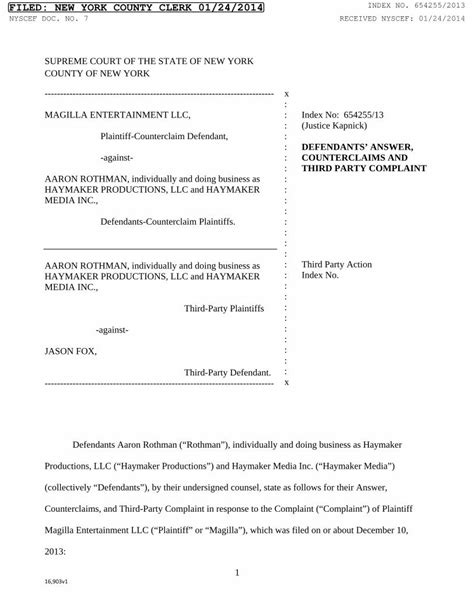 Pdf Defendants Answer Counterclaim And Third Party Complaint 2 Dokumentips