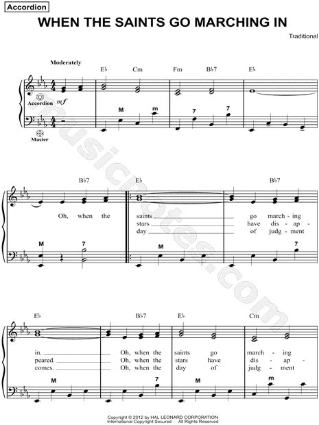 Traditional Spiritual "When the Saints Go Marching In" Sheet Music in ...