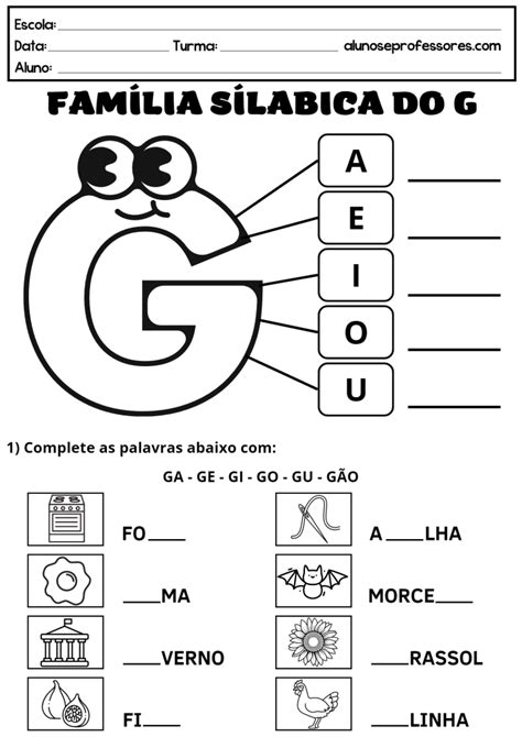 Atividades Com A Letra G Para Imprimir Alunos E Professores