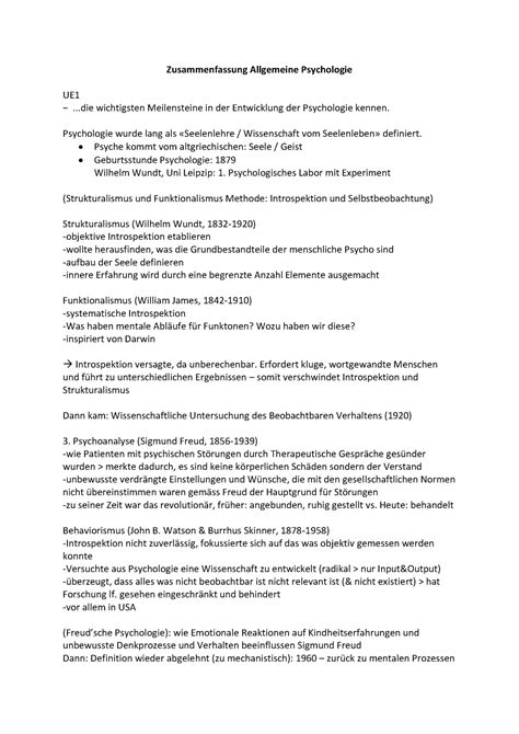 Zusammenfassung Allgemeine Psychologie 1 Zusammenfassung Allgemeine