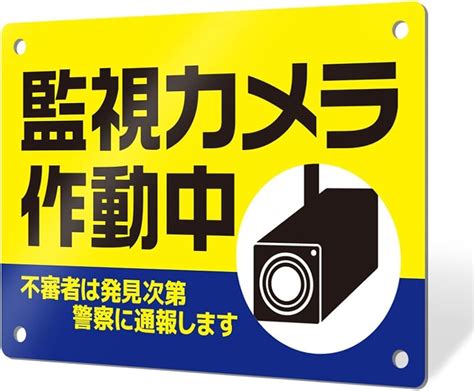 Amazon オリエンタライズ プレート看板 防犯d012 Mサイズ穴あけ 防犯カメラ 監視カメラ 作動中 注意喚起 不審者 通報