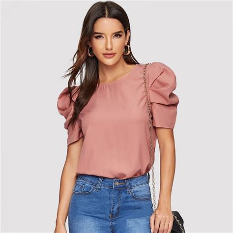 Elegant Keyhole Back Puff Sleeve Blouse Blouses For Women Clothes