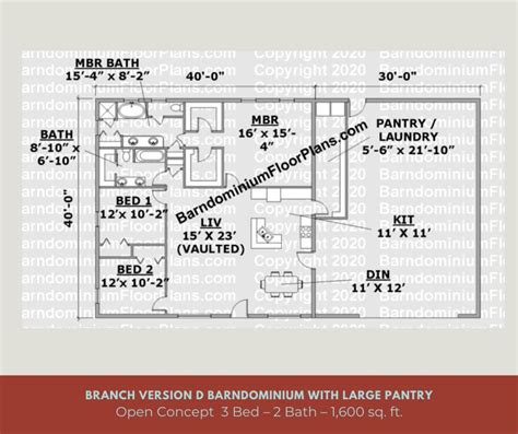 Branch 40 wide 3 bedroom barndominium floor plan versions – Artofit