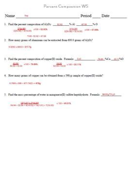 Percent Composition Empirical Formulas Molecular Formulas Worksheet