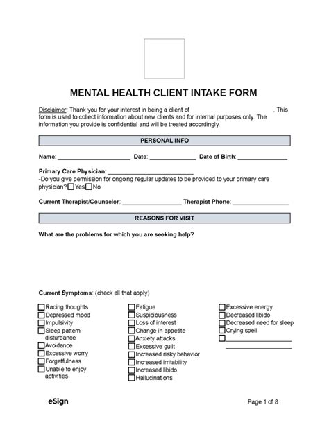 Free Mental Health Intake Form Pdf Word