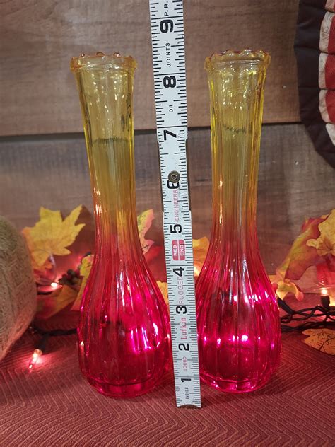 Set Of 2 Vintage Reverse Amberina Glass Vases Etsy