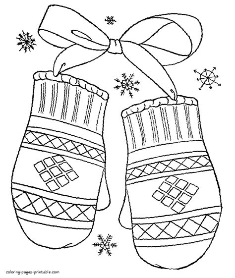 Winter clothes coloring pages. Mittens || COLORING-PAGES-PRINTABLE.COM