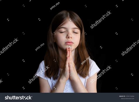 Closeup Portrait Young Caucasian Girl Praying Stock Photo 1374116264