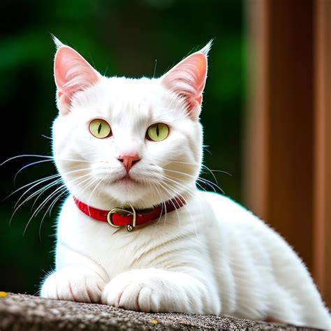 Premium AI Image | A white cat with a red collar and a red collar.