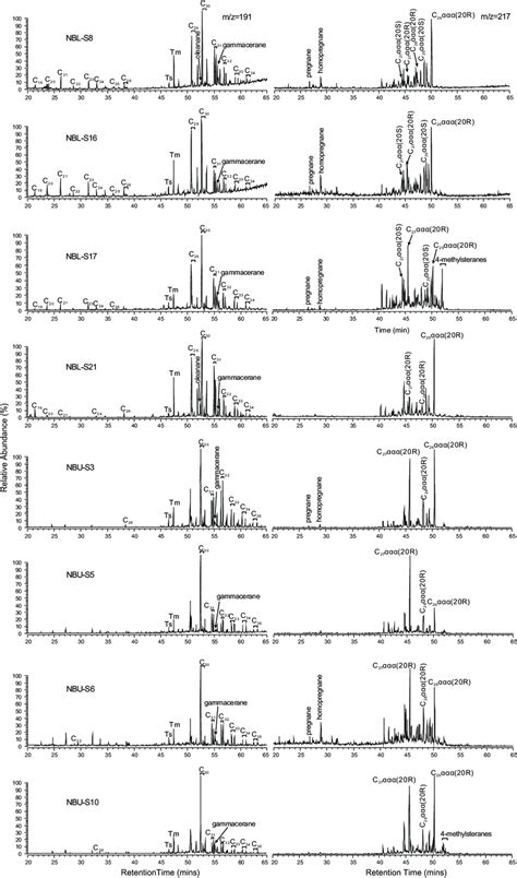 Mz 191 And Mz 217 Fragmentograms Showing The Distribution Of Terpanes