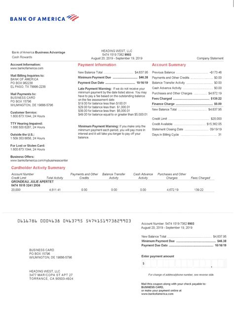 Fillable Online Credit Card Payments Statements Faqs Bank Of